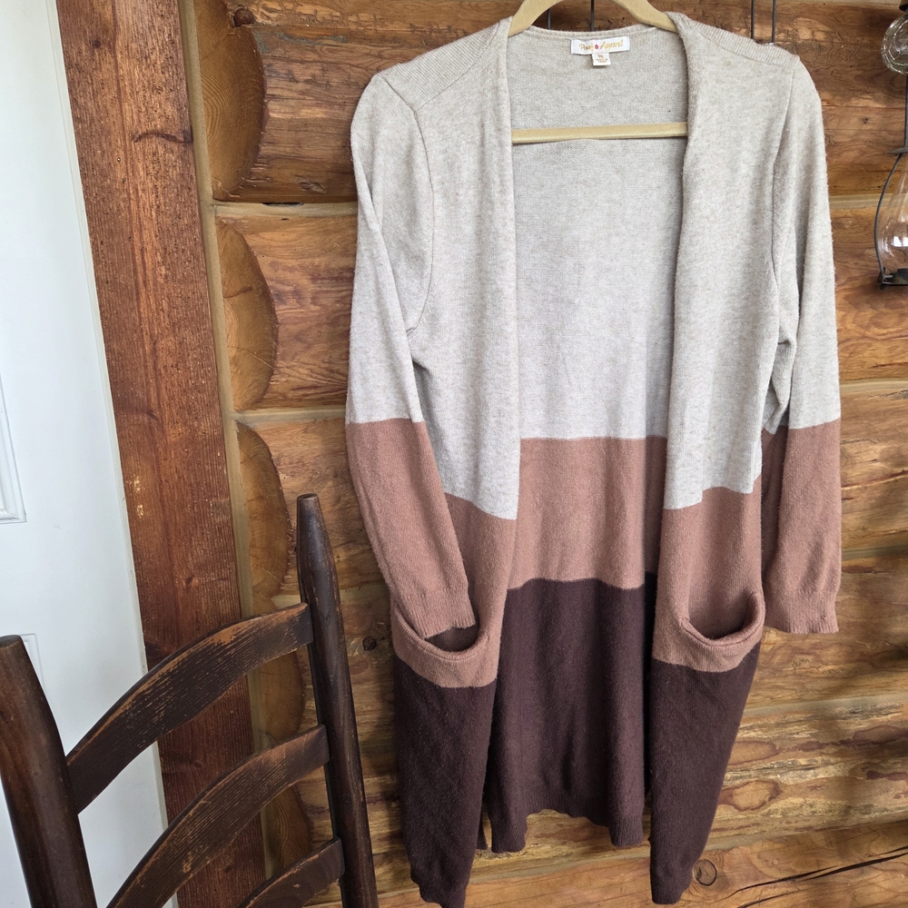 Colorblock Cardigan In Neutral Colors - Fall Transitional Wardrobe Long Sweater - Picture 3 of 8